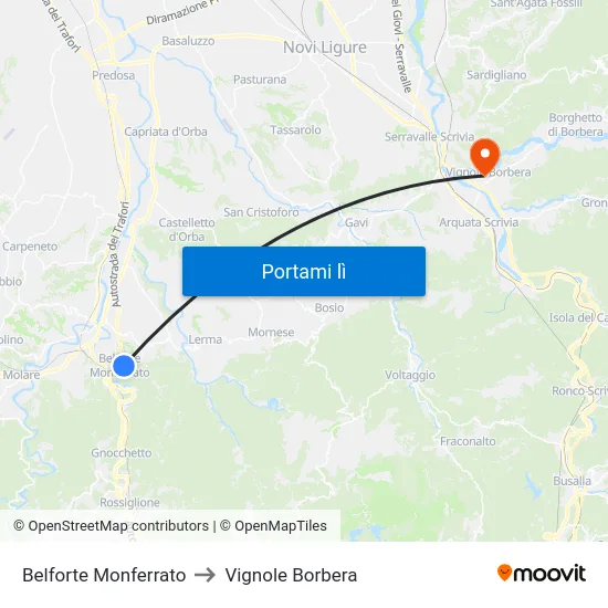 Belforte Monferrato to Vignole Borbera map