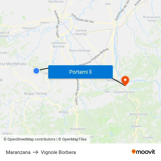 Maranzana to Vignole Borbera map