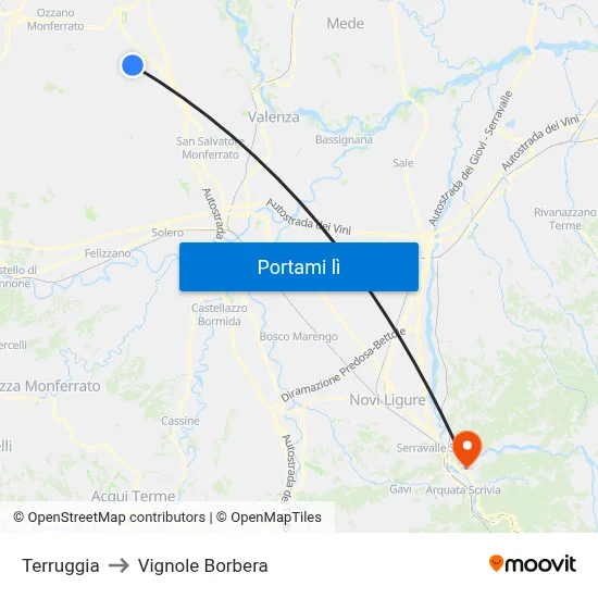Terruggia to Vignole Borbera map