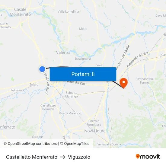 Castelletto Monferrato to Viguzzolo map