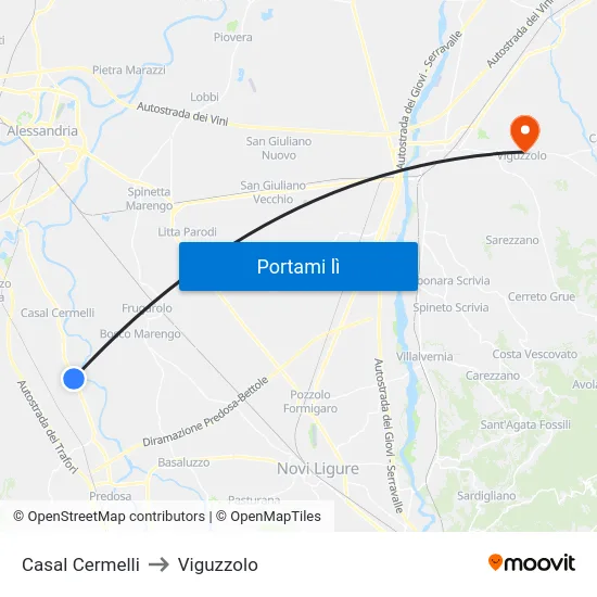 Casal Cermelli to Viguzzolo map