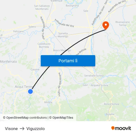 Visone to Viguzzolo map