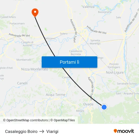 Casaleggio Boiro to Viarigi map