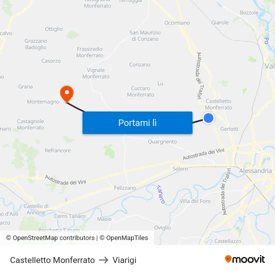 Castelletto Monferrato to Viarigi map
