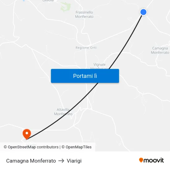 Camagna Monferrato to Viarigi map