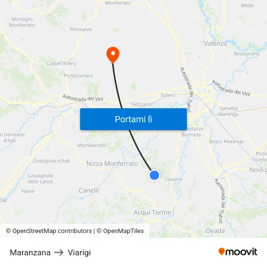 Maranzana to Viarigi map