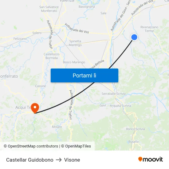 Castellar Guidobono to Visone map