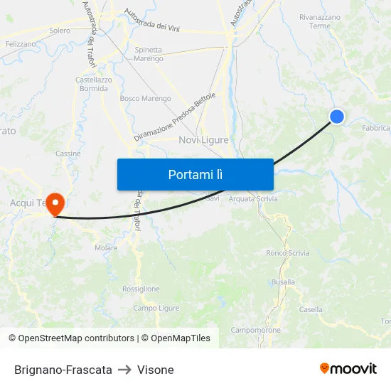 Brignano-Frascata to Visone map