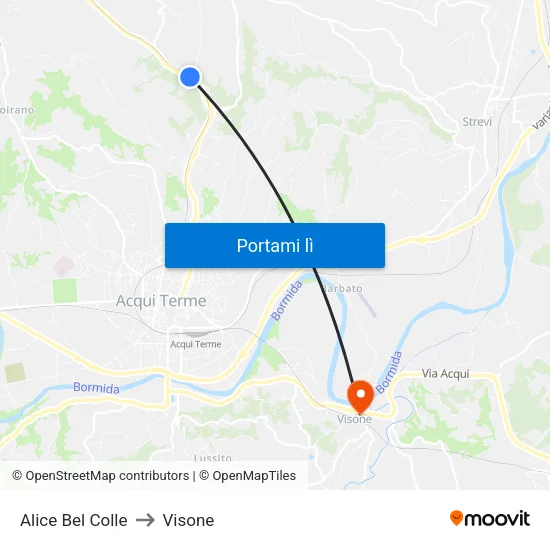 Alice Bel Colle to Visone map