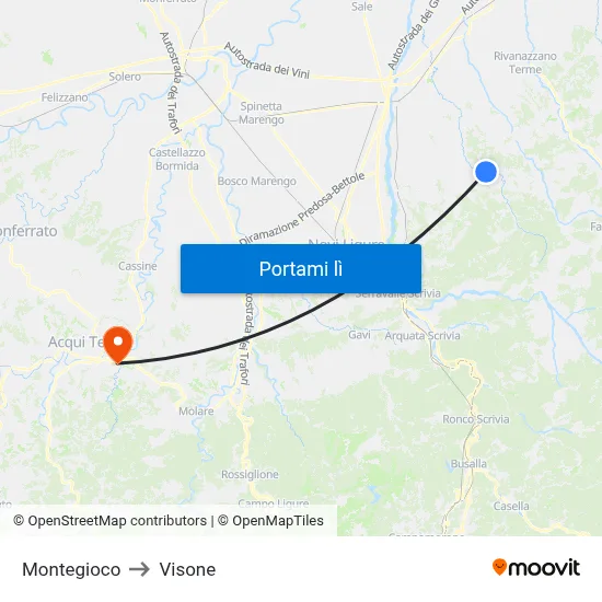 Montegioco to Visone map