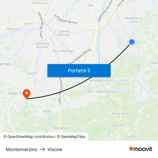 Montemarzino to Visone map