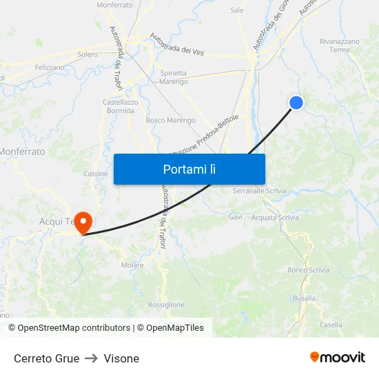 Cerreto Grue to Visone map