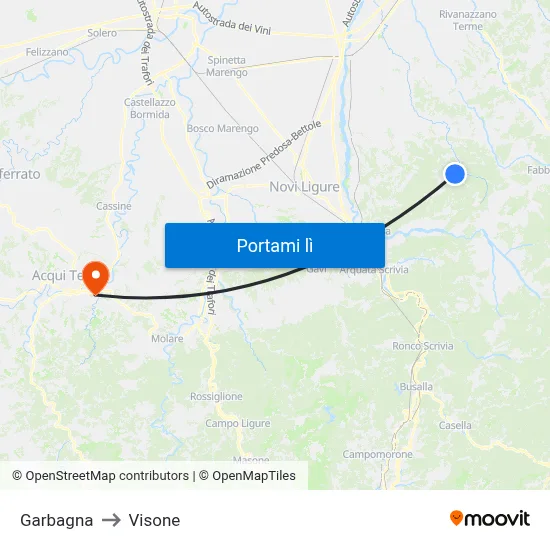 Garbagna to Visone map