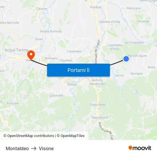 Montaldeo to Visone map
