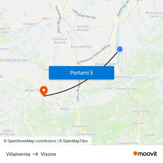 Villalvernia to Visone map