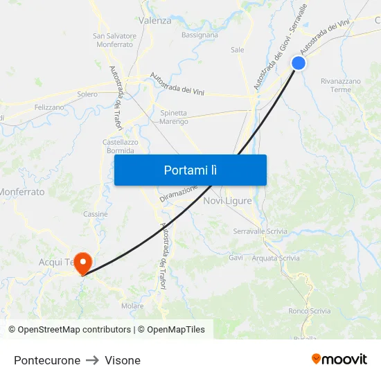 Pontecurone to Visone map