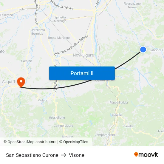 San Sebastiano Curone to Visone map