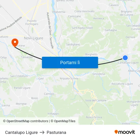Cantalupo Ligure to Pasturana map