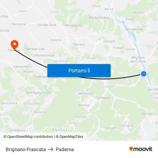 Brignano-Frascata to Paderna map