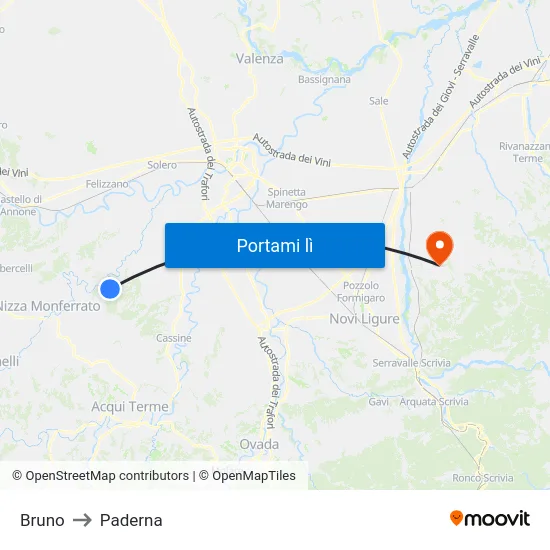 Bruno to Paderna map