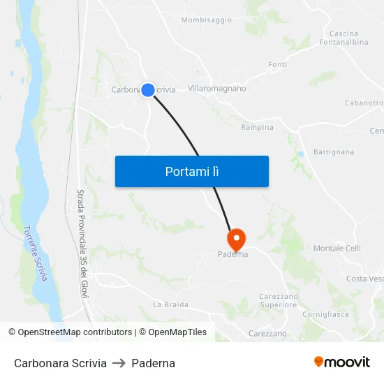 Carbonara Scrivia to Paderna map