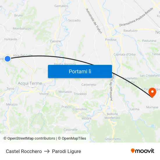 Castel Rocchero to Parodi Ligure map