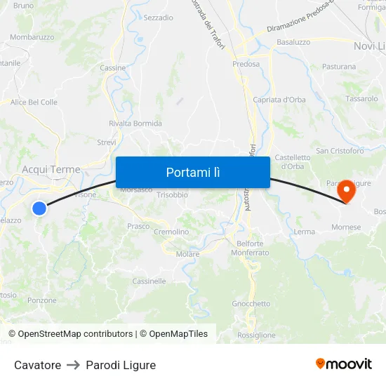 Cavatore to Parodi Ligure map