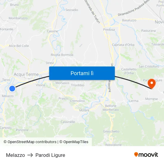 Melazzo to Parodi Ligure map