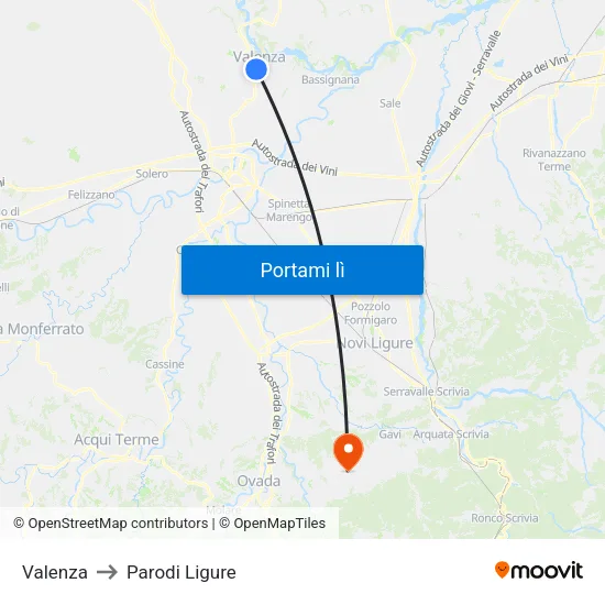 Valenza to Parodi Ligure map