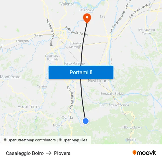 Casaleggio Boiro to Piovera map