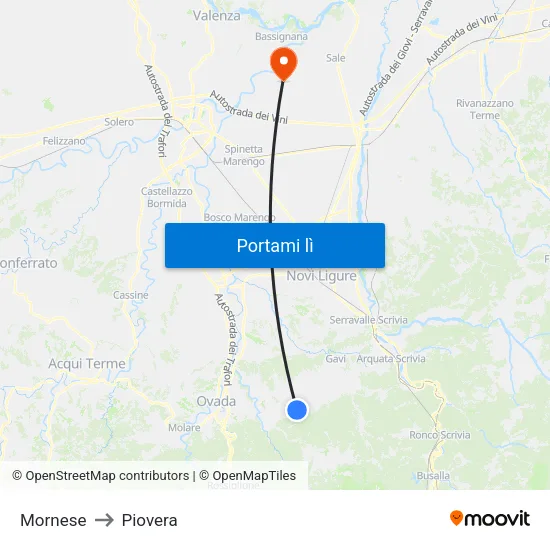 Mornese to Piovera map