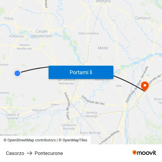 Casorzo to Pontecurone map