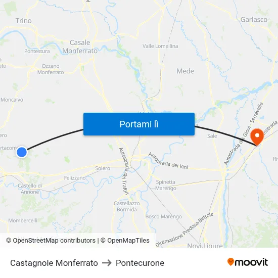 Castagnole Monferrato to Pontecurone map