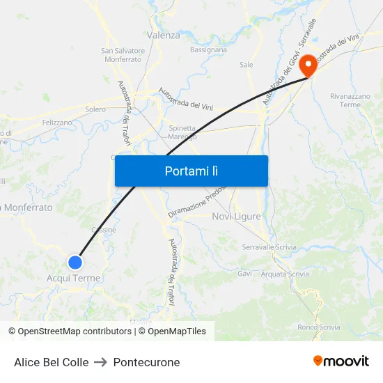 Alice Bel Colle to Pontecurone map
