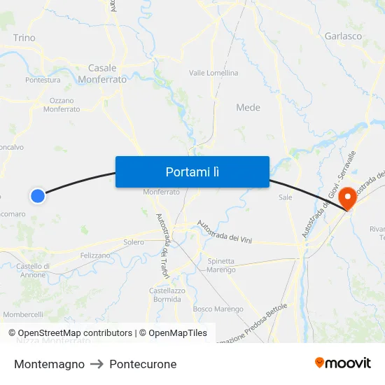 Montemagno to Pontecurone map