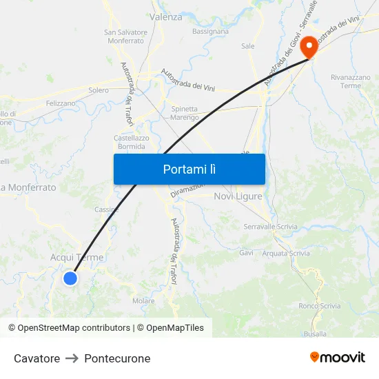 Cavatore to Pontecurone map
