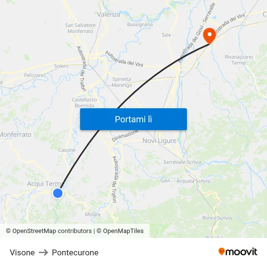Visone to Pontecurone map
