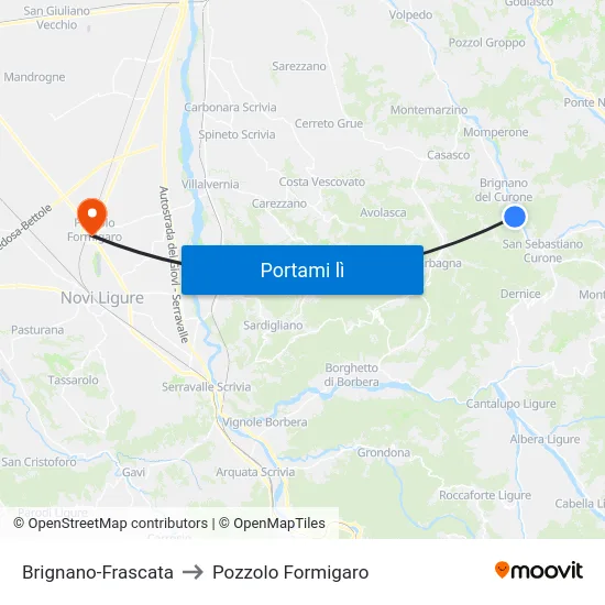 Brignano-Frascata to Pozzolo Formigaro map
