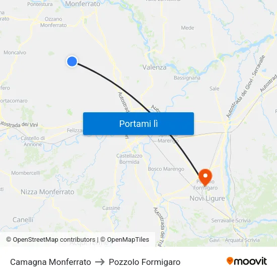 Camagna Monferrato to Pozzolo Formigaro map