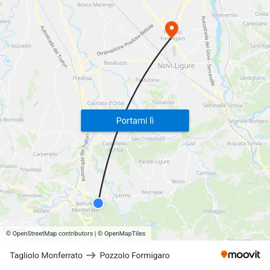 Tagliolo Monferrato to Pozzolo Formigaro map