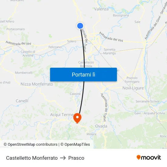 Castelletto Monferrato to Prasco map