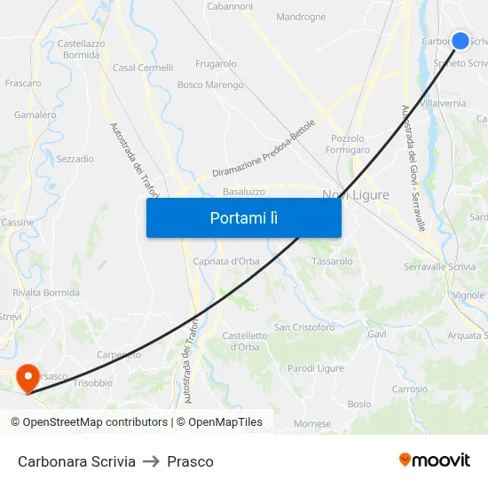 Carbonara Scrivia to Prasco map