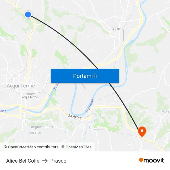 Alice Bel Colle to Prasco map