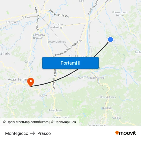 Montegioco to Prasco map