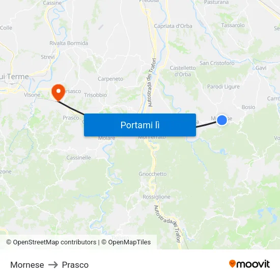 Mornese to Prasco map