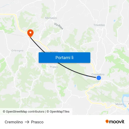 Cremolino to Prasco map