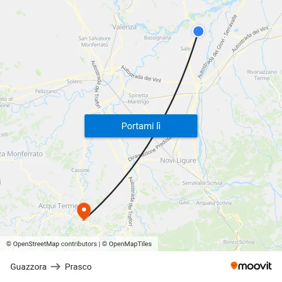 Guazzora to Prasco map