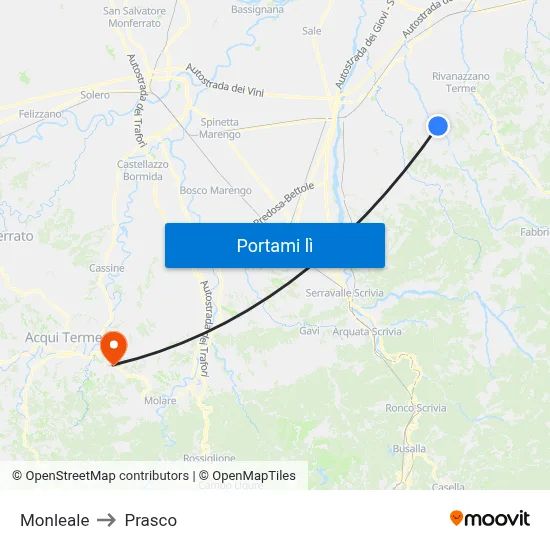 Monleale to Prasco map