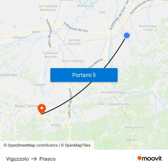 Viguzzolo to Prasco map
