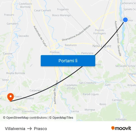 Villalvernia to Prasco map